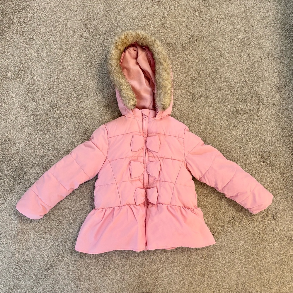 Girls Gymboree Pink Coat with Faux Fur Hood Size 6